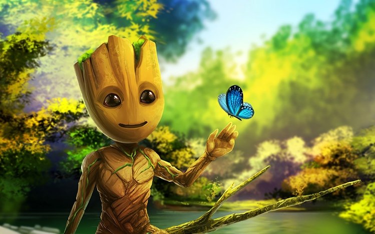 Marvels Guardians of the Galaxy movie character baby Groot in red zipper  dress with black big eyes 4K wallpaper download