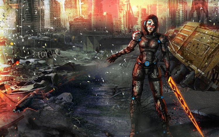 Download Commander Femshep striking a dynamic pose in Mass Effect Wallpaper   Wallpaperscom